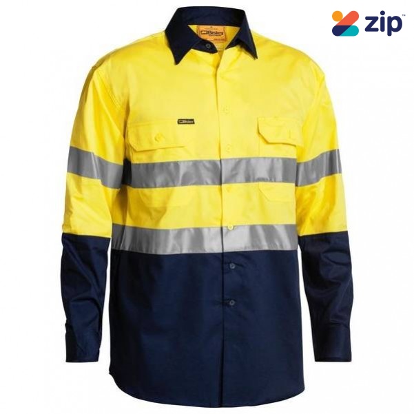 Bisley BS6896_TT01 - 100% Cotton Yellow Navy Taped HI VIS Cool Lightweight Shirt Workwear Shirts