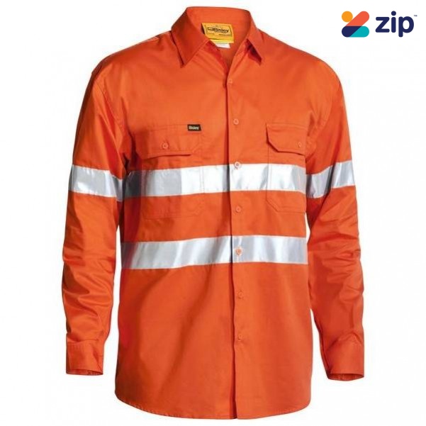 Bisley BS6897_BVEO - 100% Cotton Orange Taped Hi Vis Cool Lightweight Drill Shirt Workwear Shirts