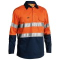 Bisley BSC6896_TT02 - 100% Cotton Orange/Navy Taped HI VIS Closed Front Cool Lightweight Shirt