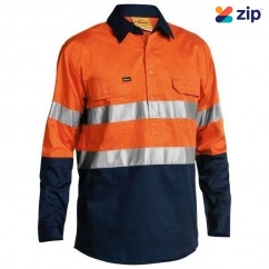 Bisley BSC6896_TT02 - 100% Cotton Orange/Navy Taped HI VIS Closed Front Cool Lightweight Shirt