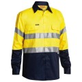 Bisley BT6456_TT01 - 100% Cotton Yellow Navy Taped HI VIS Drill Shirt Workwear Shirts