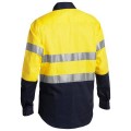 Bisley BT6456_TT01 - 100% Cotton Yellow Navy Taped HI VIS Drill Shirt Workwear Shirts