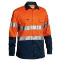 Bisley BT6456_TT02 - 100% Cotton Orange Navy Taped HI VIS Drill Shirt Workwear Shirts
