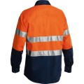 Bisley BT6456_TT02 - 100% Cotton Orange Navy Taped HI VIS Drill Shirt Workwear Shirts