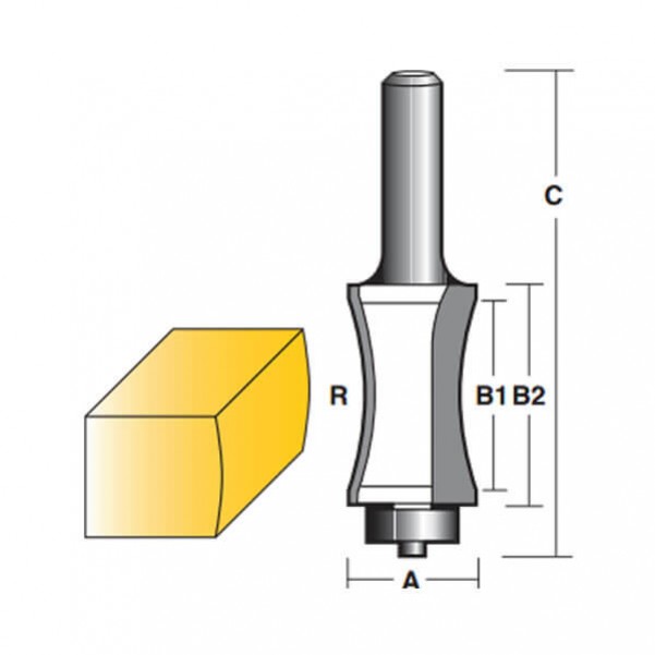 Carb-I-Tool THBN60B1/2 - 12.7 mm (1/2”) Shank Half Bull Nose Radius Bit Router Bits