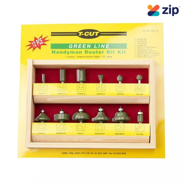 Carb-I-Tool TKIT-12 - T-CUT 12 Pieces 1/4" Router Bit Set