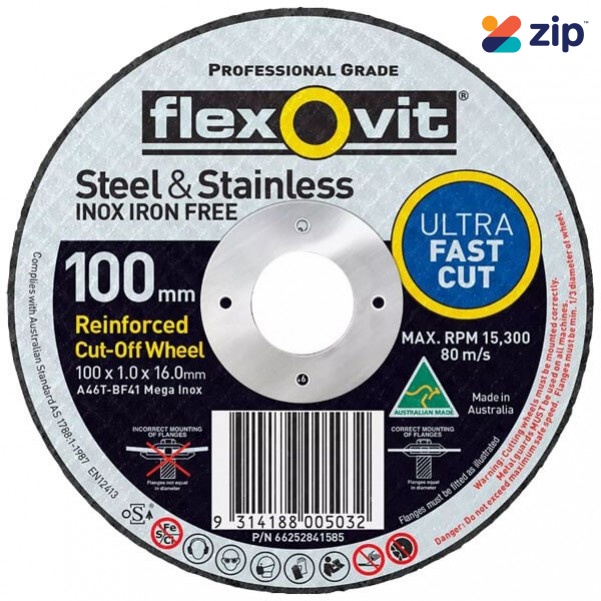 FLEXOVIT 66252841585 - 100 x 1.0 x 16mm Metal Cutting Wheel 15102010