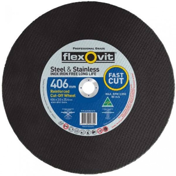 FLEXOVIT 66252841618 - 406 x 3 x 25.4 mm Mild Steel & Stainless Chop Saw Cut-Off Wheel Cutting Discs