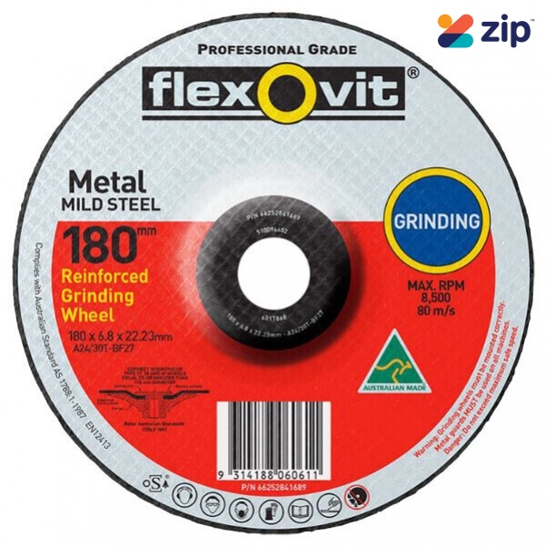 FLEXOVIT 66252841689 - 180 x 6.8 x 22.2mm A24 / 30T Metal Grinding Disc 6017868