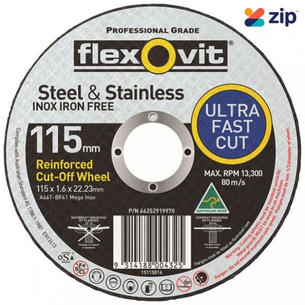 FLEXOVIT 66252919970 - 115 x 1.6 x 22.23 mm Metal Cutting Wheel 15115016