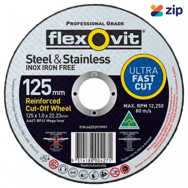 FLEXOVIT 66252919991 - 125 x 1.0 x 22.23mm Metal Cutting Wheel 15127010