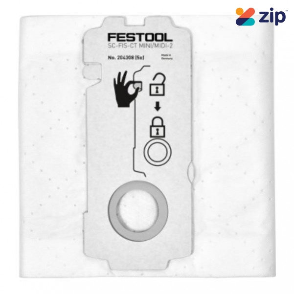Festool SC FIS CT for CT 15/MINI/MIDI-2/5 - Replacement Selfclean Filter Bags for CT 15/MINI/MIDI-2 - 5 Pack 204308  Dust Bags