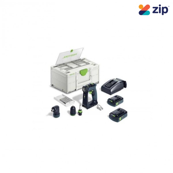 Festool CXS 18 C 3,0-Set - CXS 18V 3.0Ah Cordless Compact 2 Speed Drill Bluetooth Set & Angle Attachment in Systainer 576884