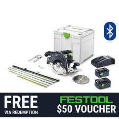 Festool HKC55 5.0 EBI-Set-FSK250 (578291) - 18V 5.0Ah Bluetooth Cordless Brushless 160mm Circular Saw Kit with 250mm Cross Cut Rail