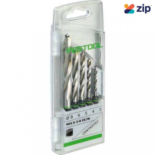 Festool BKS D 3-8 CE/W - CENTROTEC 3-8mm Wood Spiral Drill Bit Set 493648 Festool Accessories