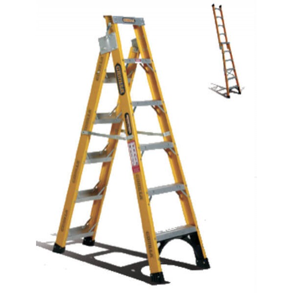 Gorilla Ladders FDM006-I - 1.8m-3.2m 150KG Industrial Fibreglass Dual Purpose Ladder Step Ladders