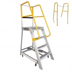 Gorilla Ladders GOP04-ST - 1.2m 200kg Industrial Aluminium Order Picking Ladder w/ Step Through Handrail Combo Set