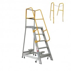 Gorilla Ladders GOP05-ST - 1.5m 200KG Industrial Aluminium Order Picking Ladder w/ Step Through Handrail Combo Set