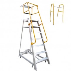 Gorilla Ladders GOP07-ST - 2.1m 200KG Industrial Aluminium Order Picking Ladder w/ Step Through Handrail Combo Set