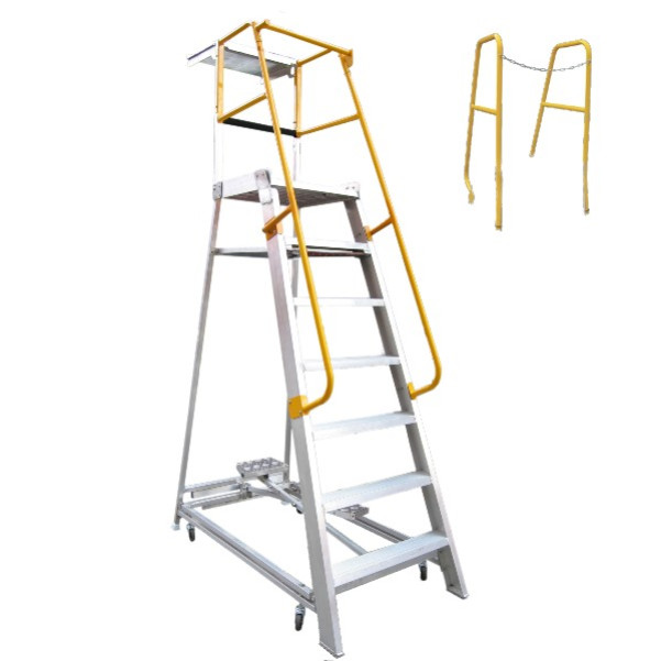 Gorilla Ladders GOP07-ST - 2.1m 200KG Industrial Aluminium Order Picking Ladder w/ Step Through Handrail Combo Set Platform Ladders & Order Pickers Gorilla Ladders GOP07-ST - 2.1m 200KG Industrial Aluminium Order Picking Ladder w/ Step Through Handrail Combo Set Platform Ladders & Order Pickers