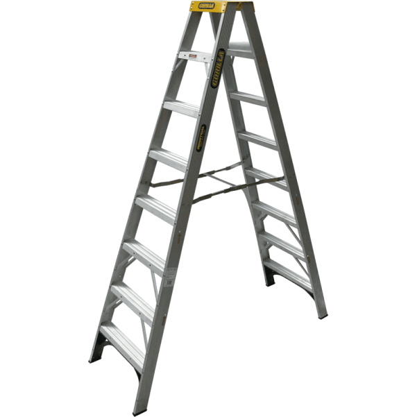 Gorilla Ladders SM008-I - 2.4m 150kg Industrial Aluminium Double Sided Step Ladder Step Ladders