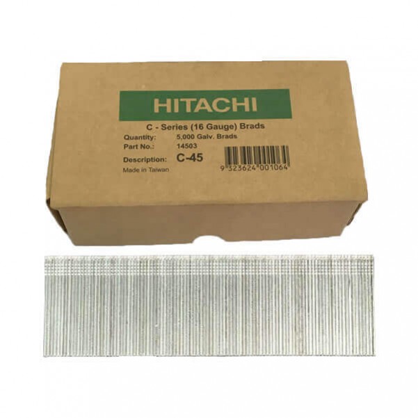 Hitachi C45 - 45mm C-Series 16 Gauge Electro Galvanised Finish Nails Pack of 5000 Hitachi Accessories