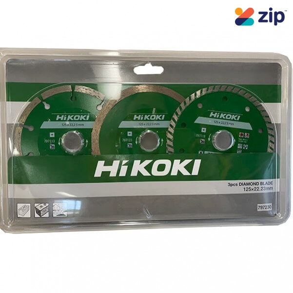 HiKOKI (Hitachi) 797230 - 125 x 22.23mm 3 Piece Diamond Wheel Pack Diamond Blades