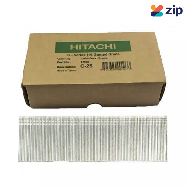 Hitachi C25 - 25mm C-Series 16 Gauge Electro Galvanised Finish Nails Pack of 5000 