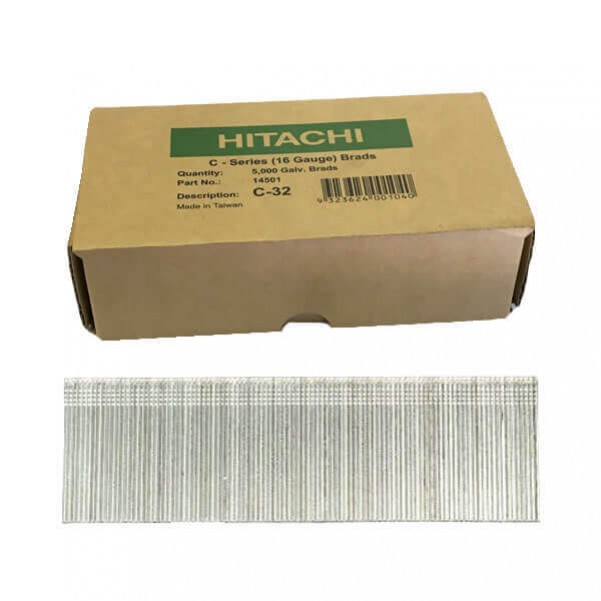 Hitachi C32 - 32mm C-Series 16 Gauge Electro Galvanised Finish Nails Pack of 5000 Hitachi Accessories