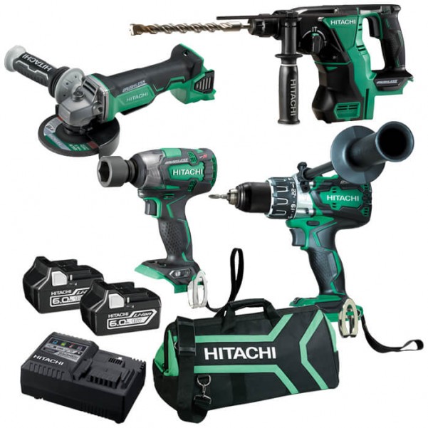 Hitachi KC18D4PA(HA) - 18V 6.0Ah Slide Cordless Brushless 4 Piece Combo Kit