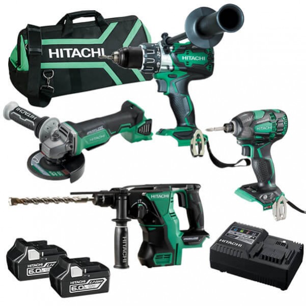 Hitachi KC18D4P(HA) - 18V 6.0Ah Li-ion Cordless Brushless 4 Piece Combo Kit Combo Kits 18v