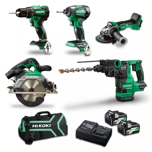 HiKOKI KC18D5P2(HRZ) - 18V 5.0Ah Li-ion Cordless Brushless 5pce Combo Kit