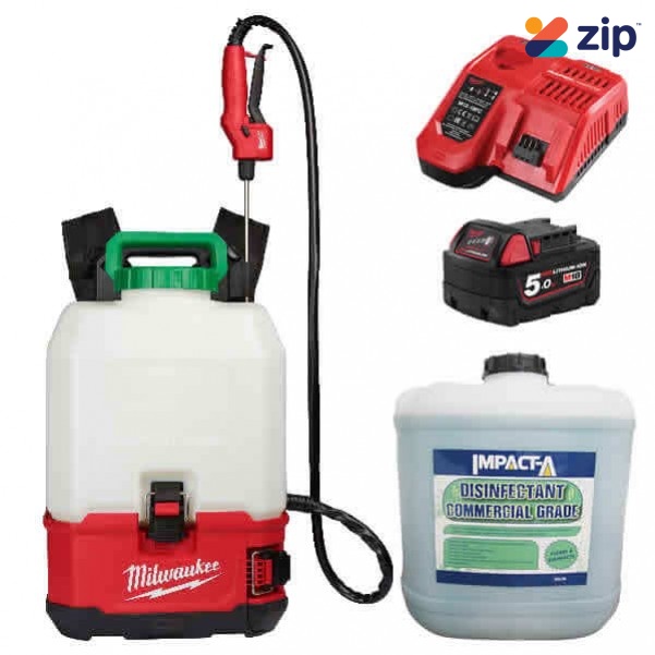 Milwaukee M18BPFPCSKIT - 18V 5.0Ah Cordless Backpack Chemical Sprayer Kit w/ IMPACT-A 20L Disinfectant