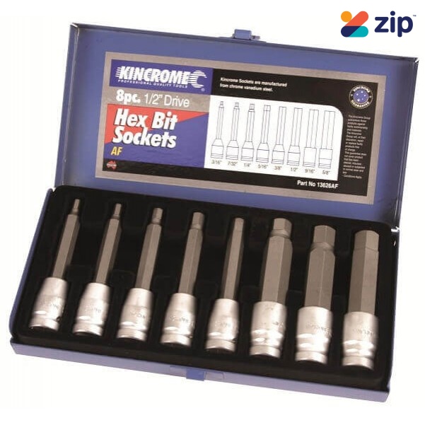 Kincrome 13626M - 8 Piece 1/2" Square Drive Metric Hex Bit Socket Set