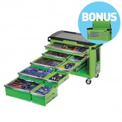 Kincrome K1506GB - 485 PCE 1/2, 3/8 & 1/2 Drive Tool Green Trolley w/ Bonus Contour Tool Chest