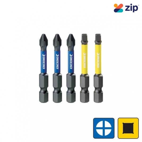 Kincrome K21518 - 50mm 5 Piece Mixed Pack Phillips & Square #2 Impact Bit Drill/Driver Bit Sets
