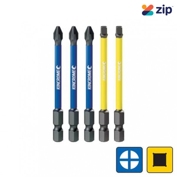 Kincrome K21519 - 75mm Mixed Pack 5 Piece Phillips & Square #2 Impact Bit Drill/Driver Bit Sets