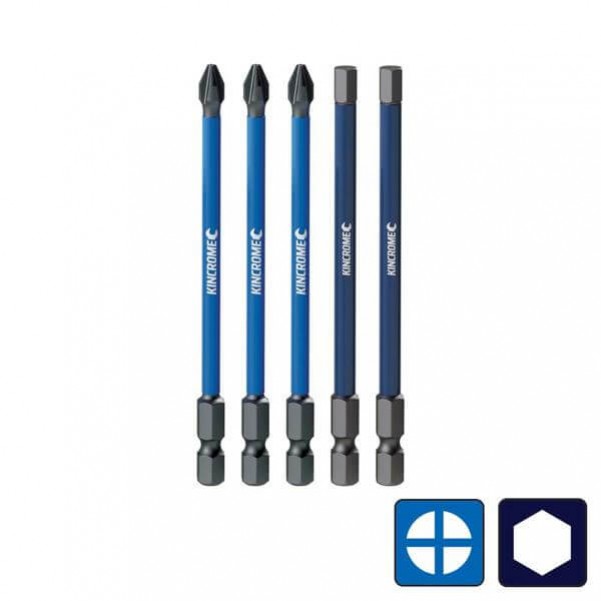Kincrome K21523 - 5mm 100mm 5 Piece Mixed Pack Phillips #2 & Hex Impact Bit Drill/Driver Bit Sets