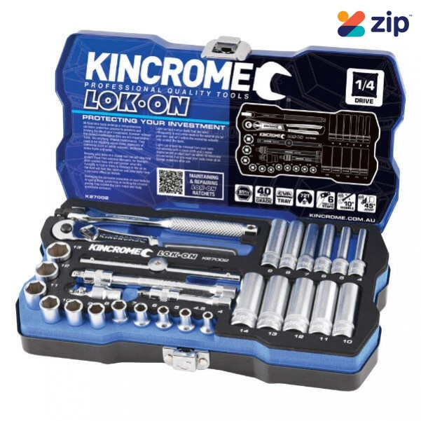 Kincrome K27002 - 28 Piece 1/4" Square Drive Metric Lok-On Socket Set