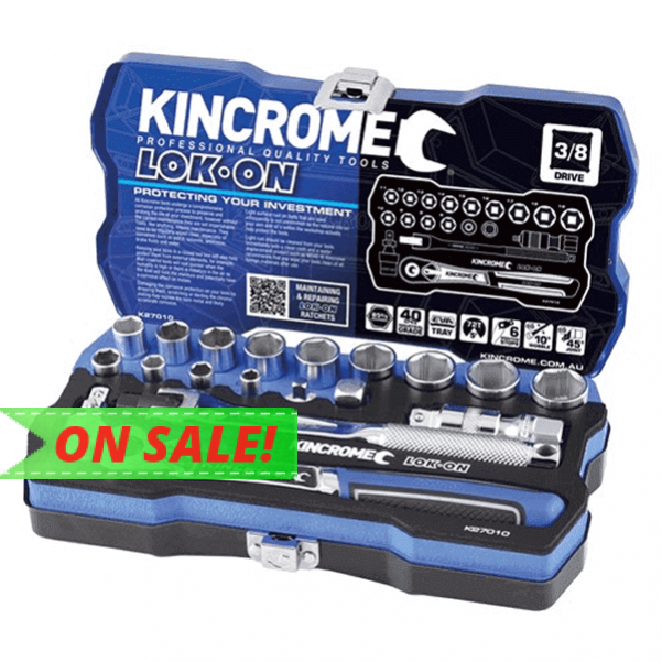 Kincrome K27010 - 19 Piece 3/8” Square Drive LOK ON Socket Set – Metric Socket Sets
