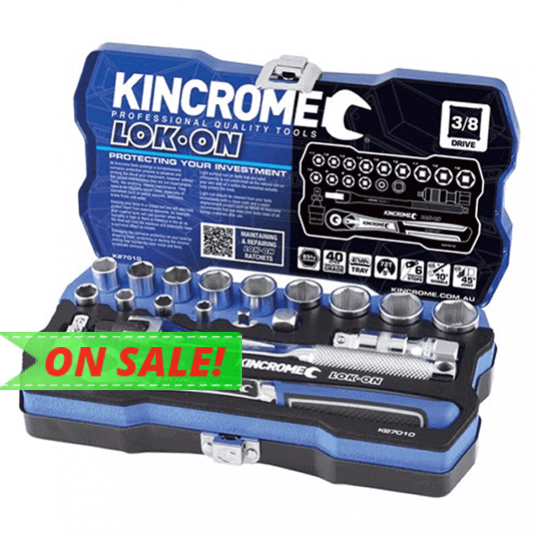 Kincrome K27010 - 19 Piece 3/8” Square Drive LOK ON Socket Set – Metric