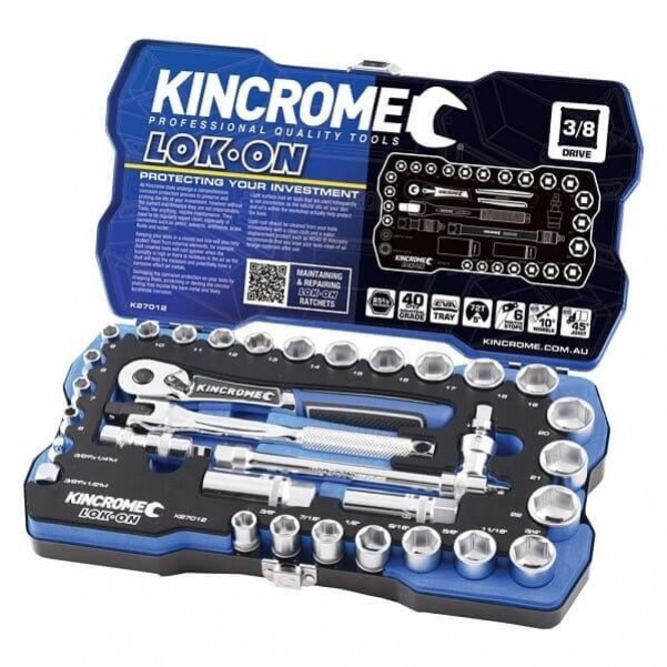 Kincrome K27012 -  33 Piece 3/8" Square Drive LOK-ON Socket Set - Imperial & Metric Socket Sets