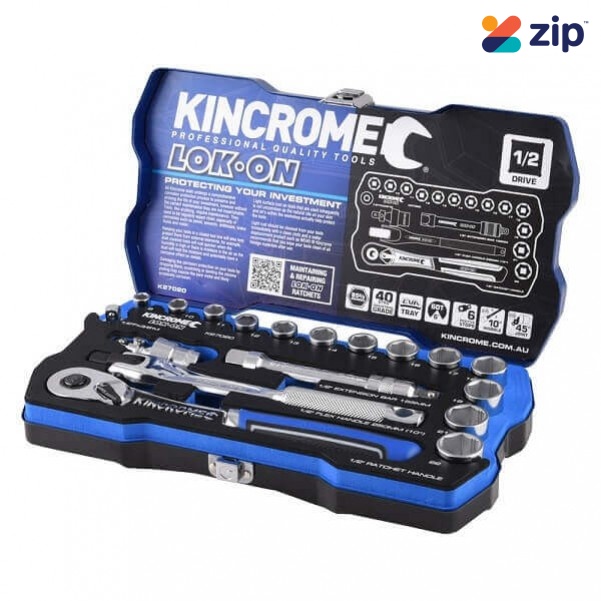 Kincrome K27020 - 18 Piece 1/2" Square Drive LOK-ON Socket Set - Metric