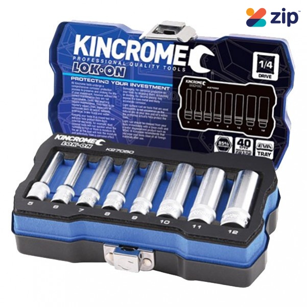 Kincrome K27050 - 8 PC 1/4” Drive Lok-On Socket Set - Metric