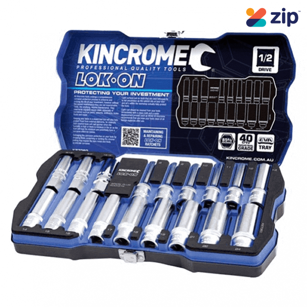 Kincrome K27060 - 18 Piece 1/2" Square Drive LOK ON Socket and Extension Bar Set - Metric