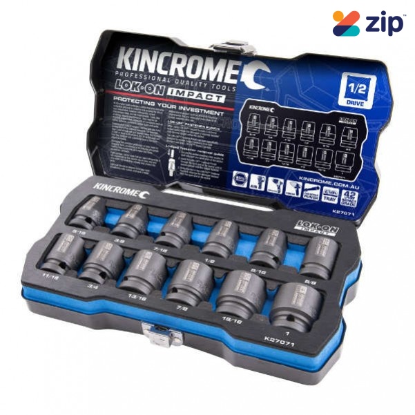 Kincrome K27071 - 1/2" Drive 12 PC Lok-On Impact Socket Set - Imperial