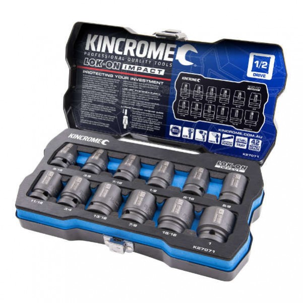 Kincrome K27071 - 1/2" Drive 12 PC Lok-On Impact Socket Set - Imperial