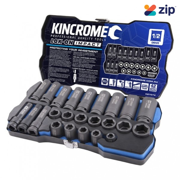 Kincrome K27074 - LOK-ON 24 PCE 1/2" Square Drive Impact Socket Set - Metric