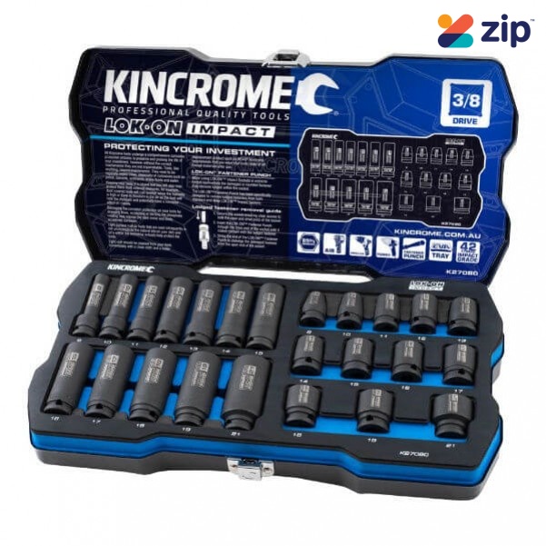 Kincrome K27080 - 24 Piece 3/8" Drive Metric Lok-On Standard & Deep Impact Socket Set