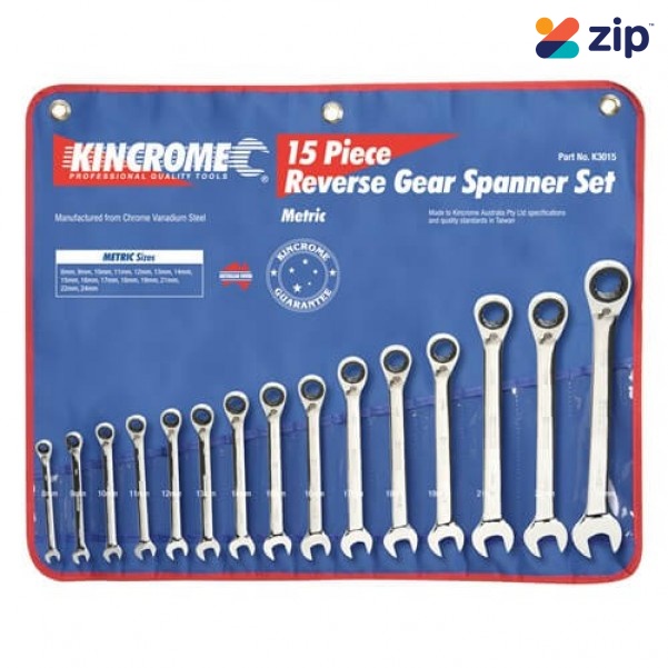 Kincrome K3015 - 15 Piece Metric Reversible Combination Gear Spanner Set